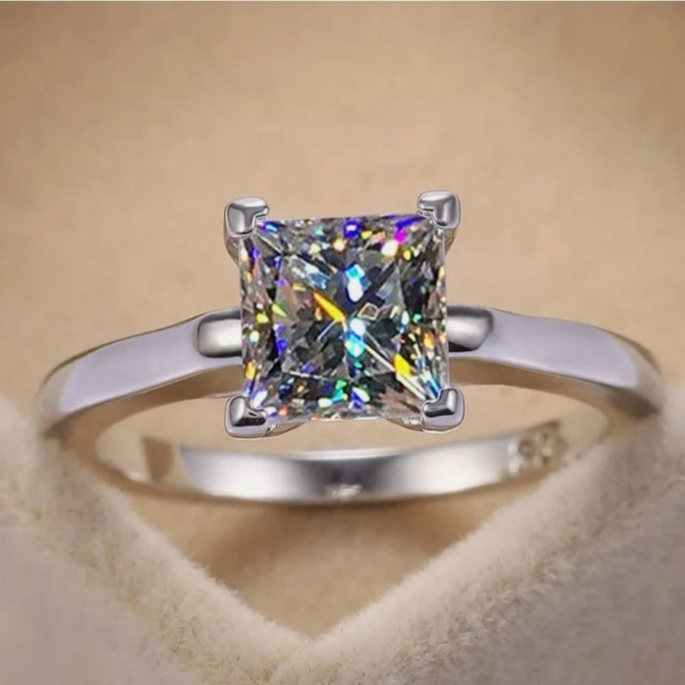 Sterling Silver 925 Diamond Princess  Cut Ring